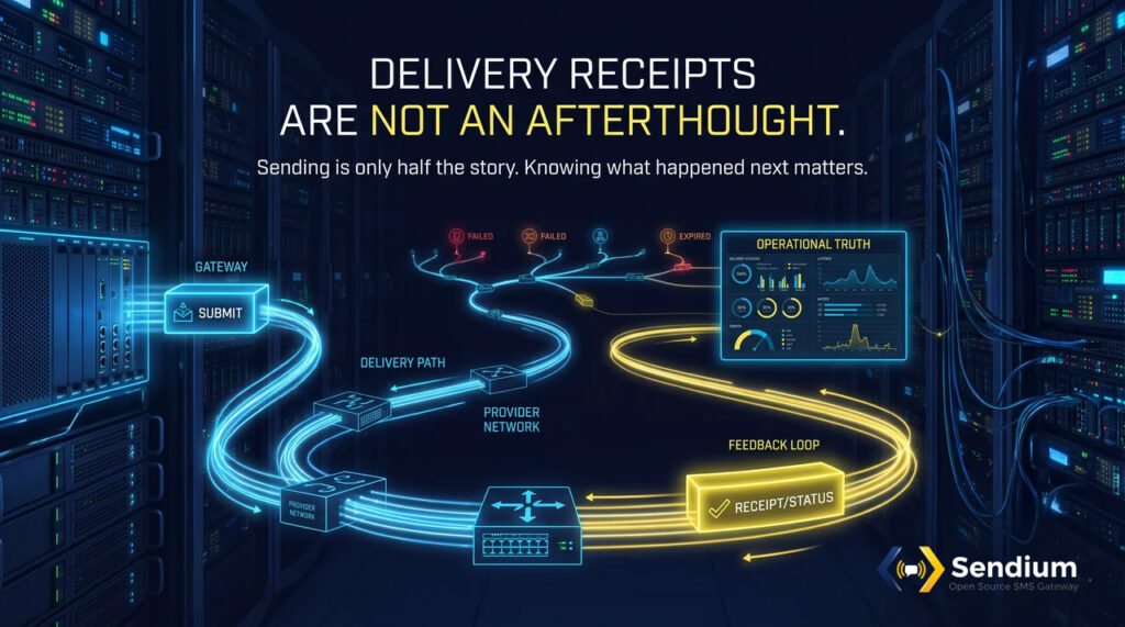Visual showing that an SMS message can be accepted for submission before its final delivery outcome is known.